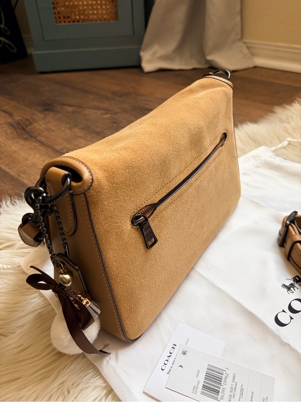 Coach Soft Tabby 26 Suede With Leather Shoulder And Crossbody Strap Toffee - Picture 10 of 17